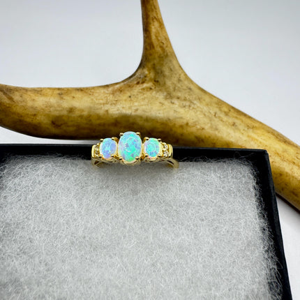 Vintage Fire Opal Ring Gold 925 Sterling Silver