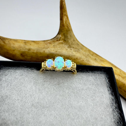 Vintage Fire Opal Ring Gold 925 Sterling Silver
