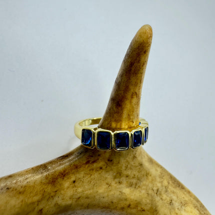 Vintage Blue Iolite Promise Ring Wedding Band - Gold 925 Sterling Silver