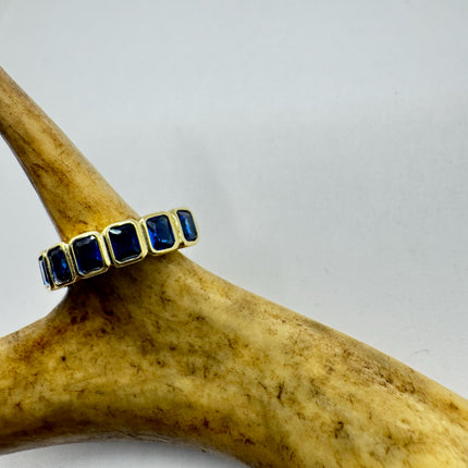 Vintage Blue Iolite Promise Ring Wedding Band - Gold 925 Sterling Silver
