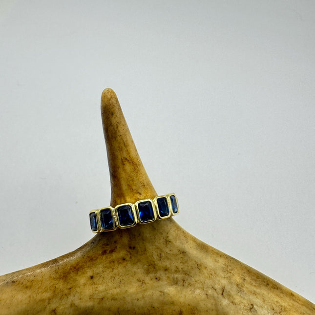 Vintage Blue Iolite Promise Ring Wedding Band - Gold 925 Sterling Silver