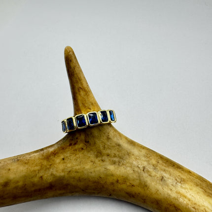 Vintage Blue Iolite Promise Ring Wedding Band - Gold 925 Sterling Silver