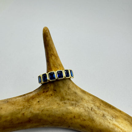 Vintage Blue Iolite Promise Ring Wedding Band - Gold 925 Sterling Silver