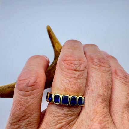 Vintage Blue Iolite Promise Ring Wedding Band - Gold 925 Sterling Silver