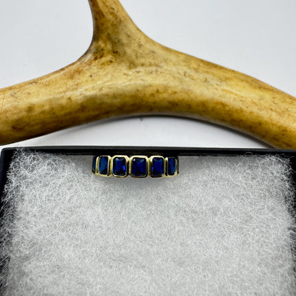 Vintage Blue Iolite Promise Ring Wedding Band - Gold 925 Sterling Silver