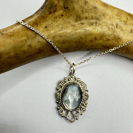 Vintage Abalone Cameo Necklace 925 Sterling Silver