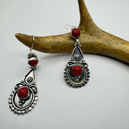 Vintage Red Silver Earrings | 925 sterling Silver Lever Backs