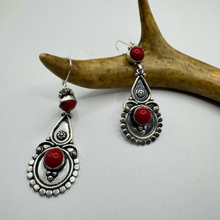 Vintage Red Silver Earrings | 925 sterling Silver Lever Backs
