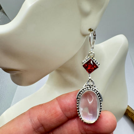 Vintage White Opal Glass Dangle Earrings Sterling Silver Design Statement Leverbacks