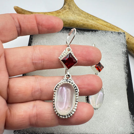 Vintage White Opal Glass Dangle Earrings Sterling Silver Design Statement Leverbacks