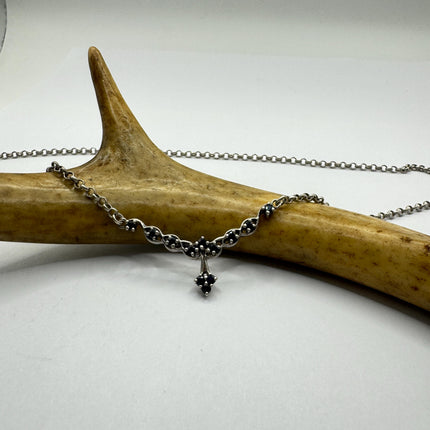 Vintage Blue Sapphire Flower Choker 925 Sterling Silver Necklace