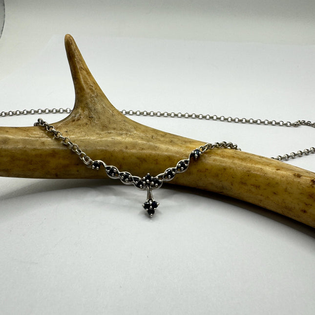 Vintage Blue Sapphire Flower Choker 925 Sterling Silver Necklace
