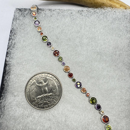 Vintage Mixed Gemstone Tennis Bracelet | Sterling Silver, Citrine, Amethyst, Peridot, Garnet