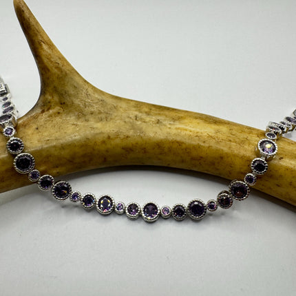 Purple Amethyst Tennis Bracelet - Vintage Sterling Silver Jewelry