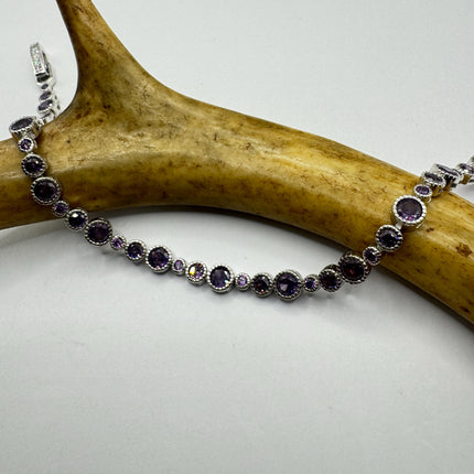 Purple Amethyst Tennis Bracelet - Vintage Sterling Silver Jewelry