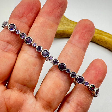 Purple Amethyst Tennis Bracelet - Vintage Sterling Silver Jewelry