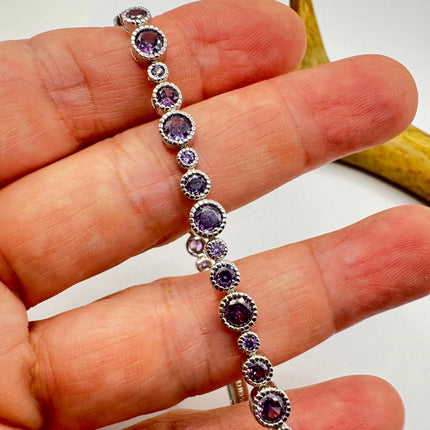 Purple Amethyst Tennis Bracelet - Vintage Sterling Silver Jewelry