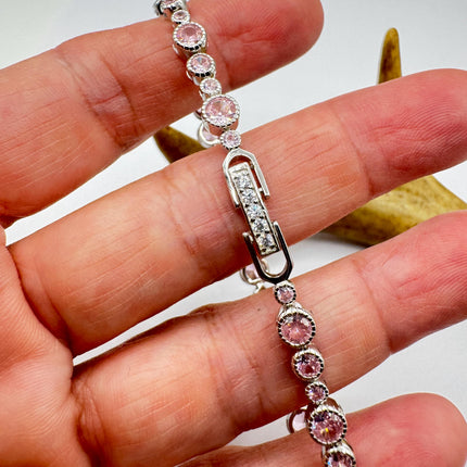 Vintage Pink Ice CZ Tennis Bracelet: 925 Sterling Silver