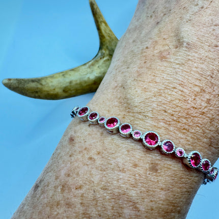 Vintage Pink Topaz Tennis Bracelet: 925 Sterling Silver