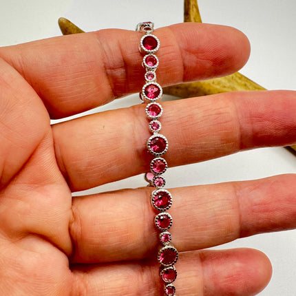 Vintage Pink Topaz Tennis Bracelet: 925 Sterling Silver