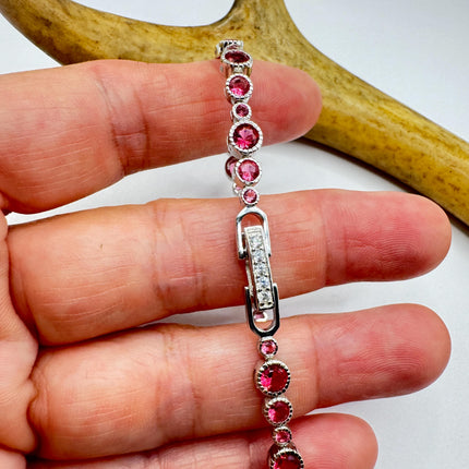 Vintage Pink Topaz Tennis Bracelet: 925 Sterling Silver