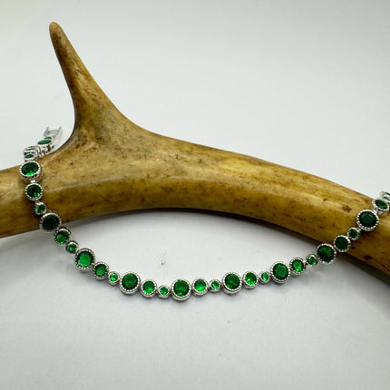 Vintage Green Cubic Zirconia Bracelet: 925 Sterling Silver Minimalist Gemstone