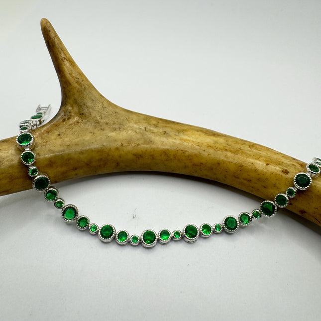 Vintage Green Cubic Zirconia Bracelet: 925 Sterling Silver Minimalist Gemstone