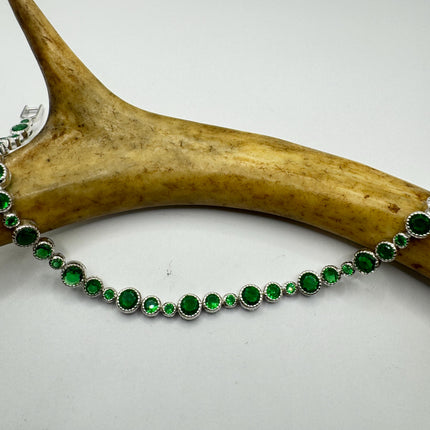 Vintage Green Cubic Zirconia Bracelet: 925 Sterling Silver Minimalist Gemstone