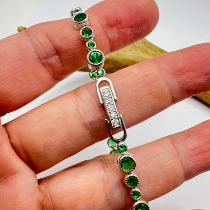 Vintage Green Cubic Zirconia Bracelet: 925 Sterling Silver Minimalist Gemstone