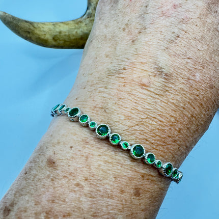 Vintage Green Cubic Zirconia Bracelet: 925 Sterling Silver Minimalist Gemstone