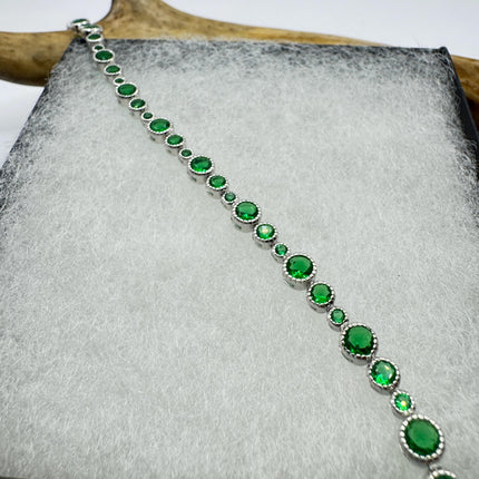 Vintage Green Cubic Zirconia Bracelet: 925 Sterling Silver Minimalist Gemstone