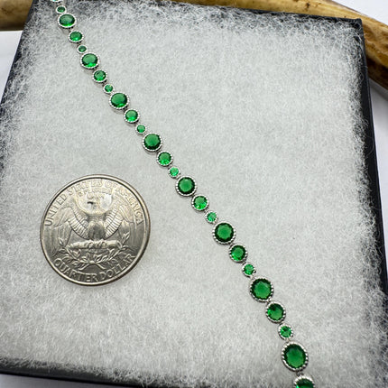 Vintage Green Cubic Zirconia Bracelet: 925 Sterling Silver Minimalist Gemstone