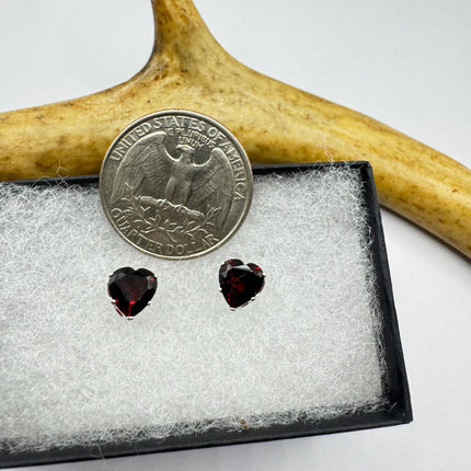 Vintage Red Garnet Heart 925 Sterling Silver Stud Earrings