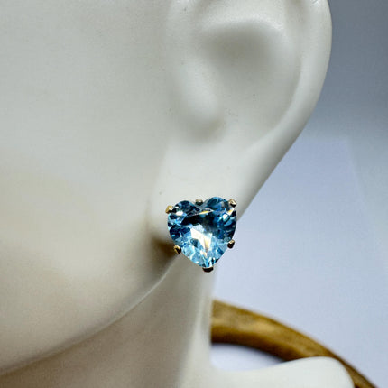 Vintage Heart Blue Topaz Stud Earrings 925 Sterling Silver