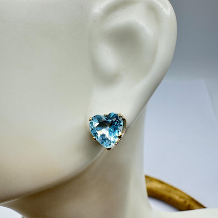 Vintage Heart Blue Topaz Stud Earrings 925 Sterling Silver