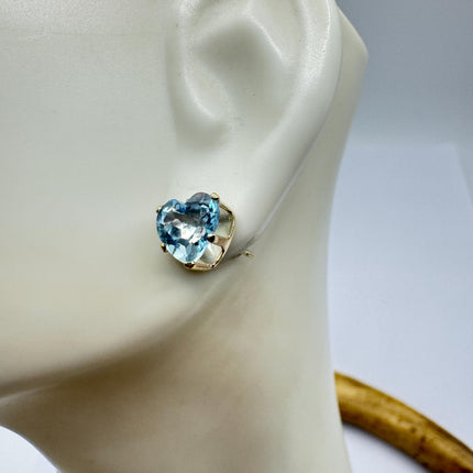 Vintage Heart Blue Topaz Stud Earrings 925 Sterling Silver
