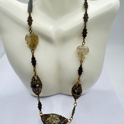 Vintage Pyrite Crystal Bronze Necklace Gold Pyrite