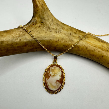 Vintage Cameo Pendant Necklace: Gold Filled Charm with Matching Chain