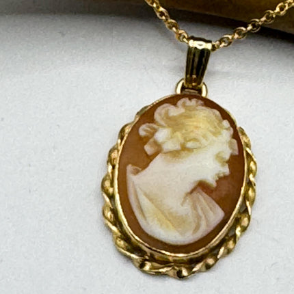 Vintage Cameo Pendant Necklace: Gold Filled Charm with Matching Chain
