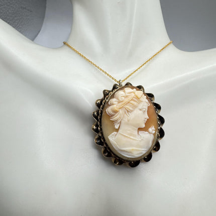 Vintage Cameo Pendant Necklace: Gold Filled Charm with Matching Chain Pin Brooch