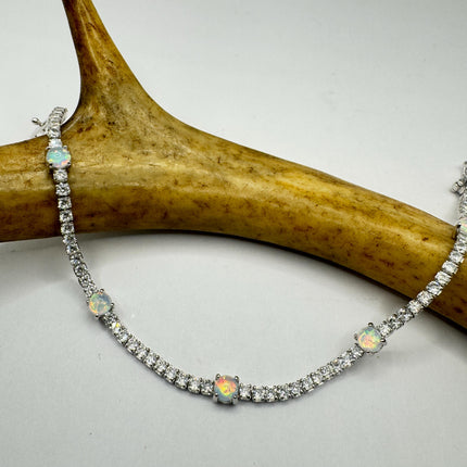 Vintage Fire Opal Tennis Bracelet | Sterling Silver CZ | Elegant Bridal & Gift Jewelry