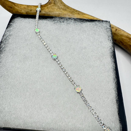 Vintage Fire Opal Tennis Bracelet | Sterling Silver CZ | Elegant Bridal & Gift Jewelry