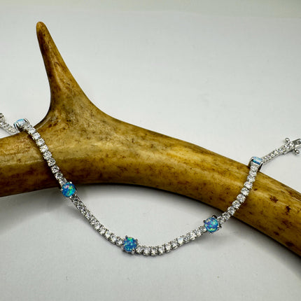 Vintage Fire Opal Tennis Bracelet | Sterling Silver CZ | Elegant Bridal & Gift Jewelry