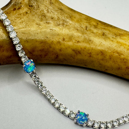Vintage Fire Opal Tennis Bracelet | Sterling Silver CZ | Elegant Bridal & Gift Jewelry