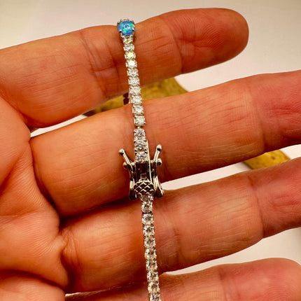 Vintage Fire Opal Tennis Bracelet | Sterling Silver CZ | Elegant Bridal & Gift Jewelry