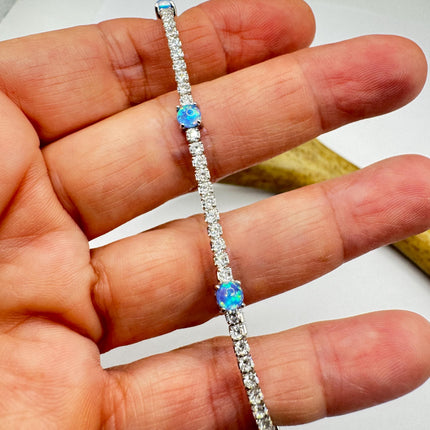 Vintage Fire Opal Tennis Bracelet | Sterling Silver CZ | Elegant Bridal & Gift Jewelry