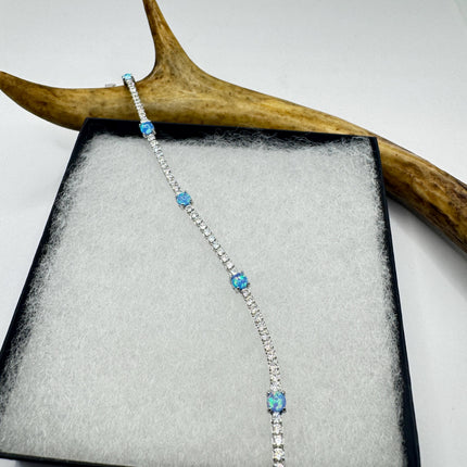 Vintage Fire Opal Tennis Bracelet | Sterling Silver CZ | Elegant Bridal & Gift Jewelry