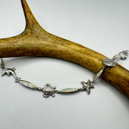 Vintage White Fire Opal 925 Sterling Silver Sea Animals