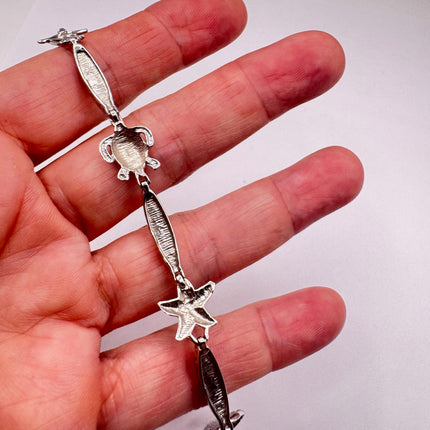 Vintage White Fire Opal 925 Sterling Silver Sea Animals
