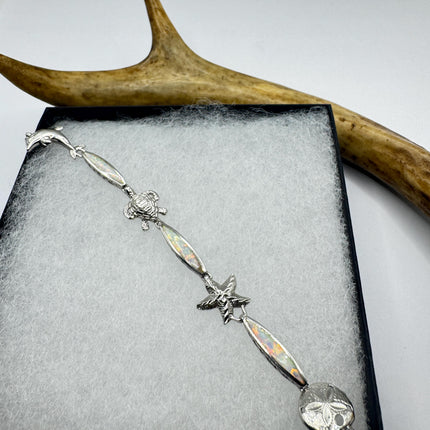 Vintage White Fire Opal 925 Sterling Silver Sea Animals